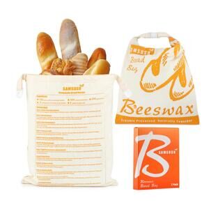 Beeswax Bread Bags, XL Reusable Cotton Storage Bags for Sourdough (2 Pack)